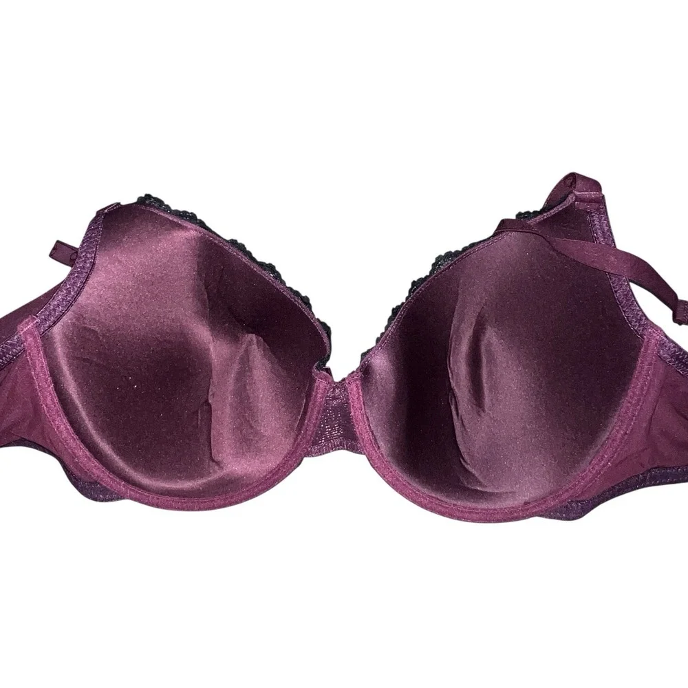 Adrienne Vittadini Purple With Black Lace Trim Underwire Bra Women Plus Size 42D